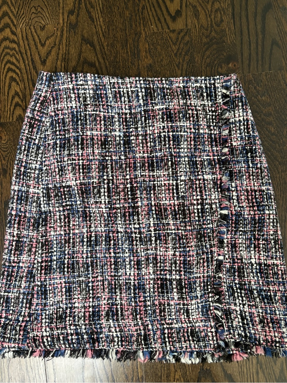 LOFT Woven Tweed Mini Skirt in Pink and Navy - Size 2